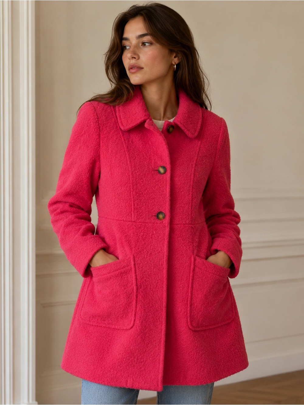 LC Lauren Conrad Bright Pink Wool Blend Coat